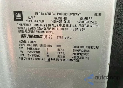 2010 Chevrolet Traverse Lt z USA, uszkodzony, nr VIN 1GNLVGED8AS106129